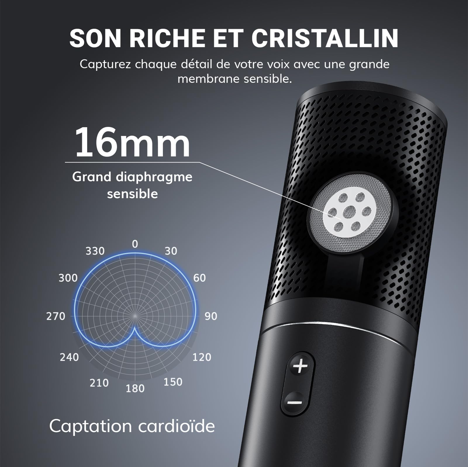TONOR Microphone PC PC USB Micro Podcast avec fonction rénale avec support de bras, Brodcasting Mic Studio Micro, Microphone d'enregistrement en streaming, YouTube Twitch, Q9 Nouveau modèle