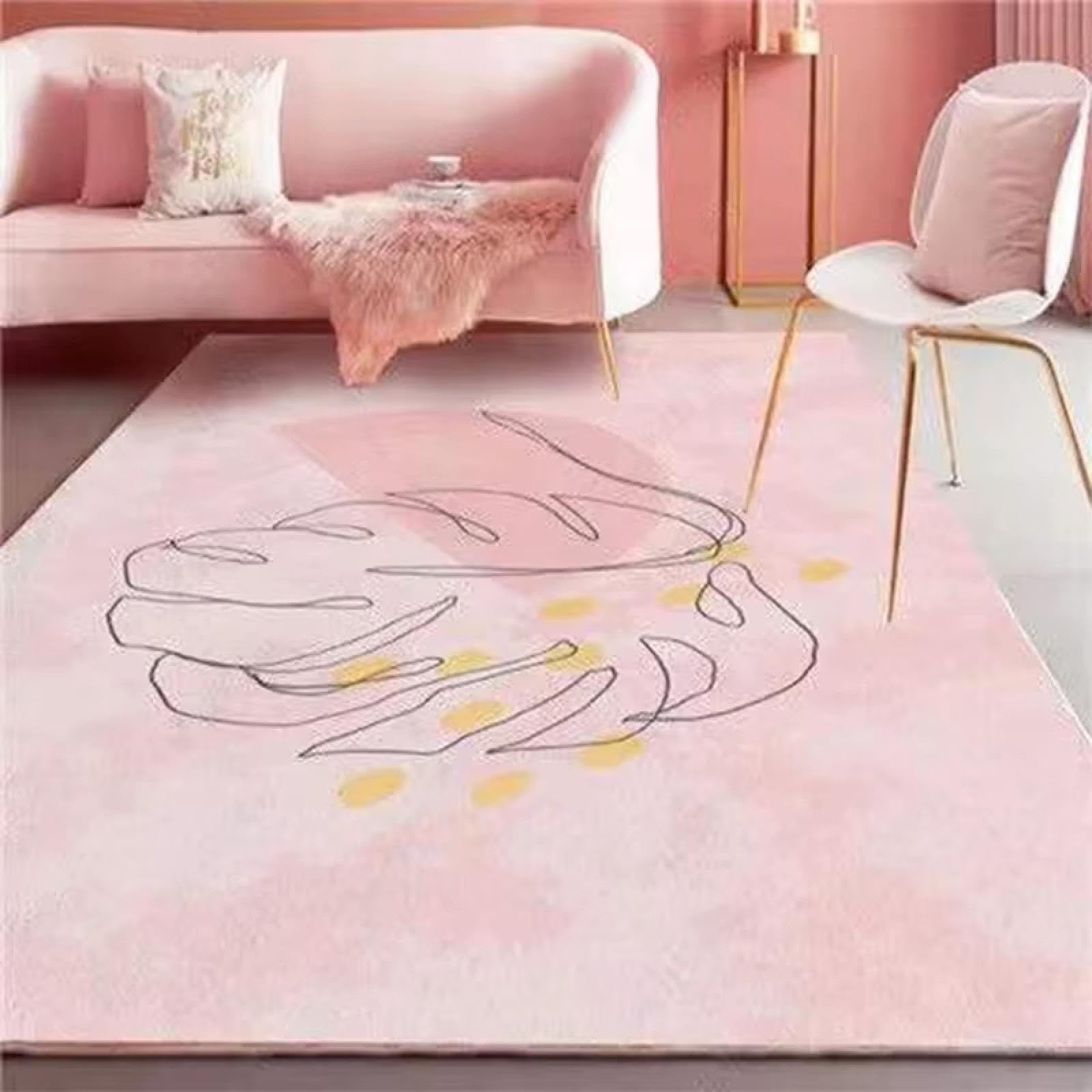 Grande surface tapis de sol pour salon rose style nordique lavable 150x250cm