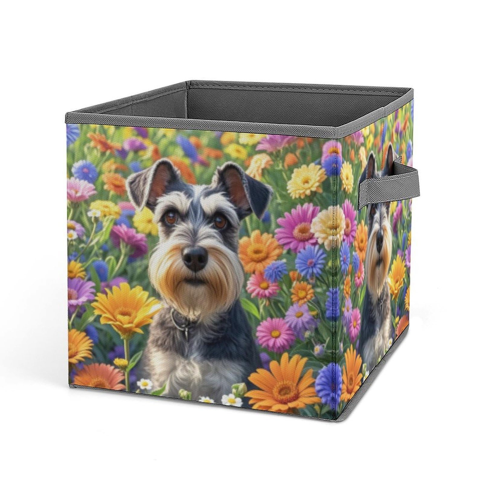 Fekiloot Style Schnauzer Folding Storage Bins With Handles Large Fabric Storage Cube Storage Organizer Heavy Duty Closet Organizer Sturdy Collapsible Bin Foldable Baskets