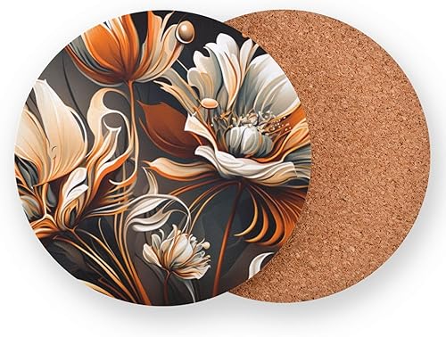 Miniatura 2 de NFMILI Posavasos de madera con flores de lujo, 4 piezas para bebidas, juego de posavasos de mesa redonda para taza de café, bebida, cerveza, tapete