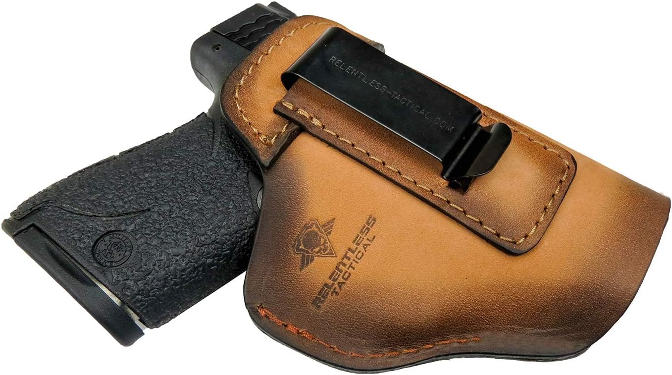Relentless Tactical The Defender Leather IWB Holster | Made in USA | Fits Glock 17 19 19X 22 26 43 43X 45 | Taurus GC3 | S&W M&P Shield | Canik TP9 Elite | Sig P229 | Plus All Similar Sized Handguns