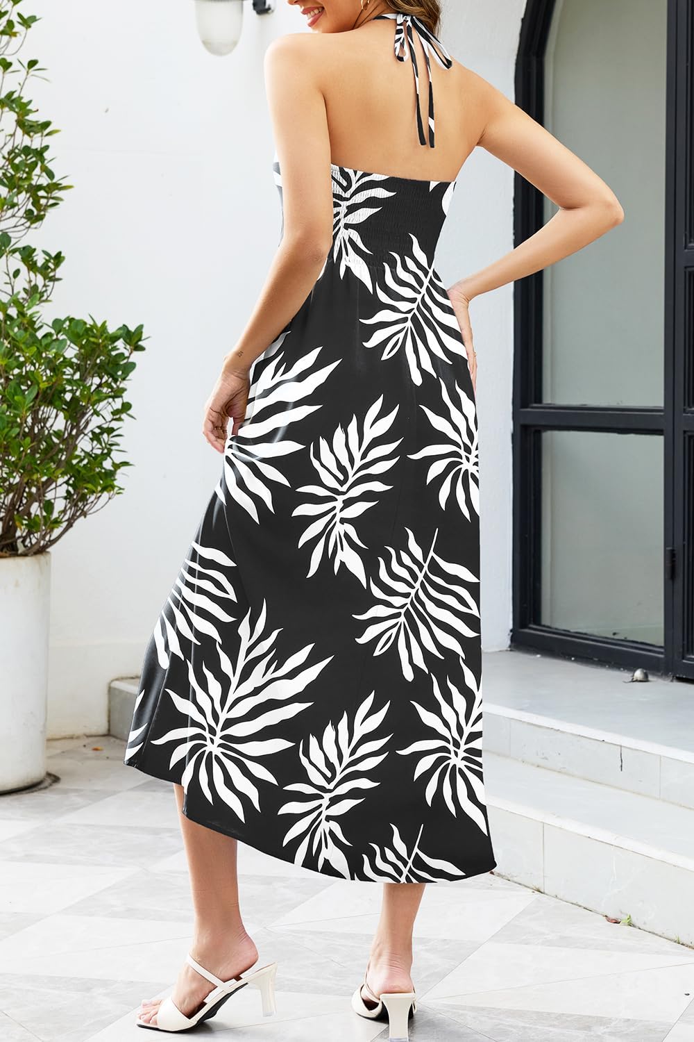 IHOT Women's Halterneck Floral Maxi Dresses Sleeveless Summer Casual Beach Vacation Dress - Image 3