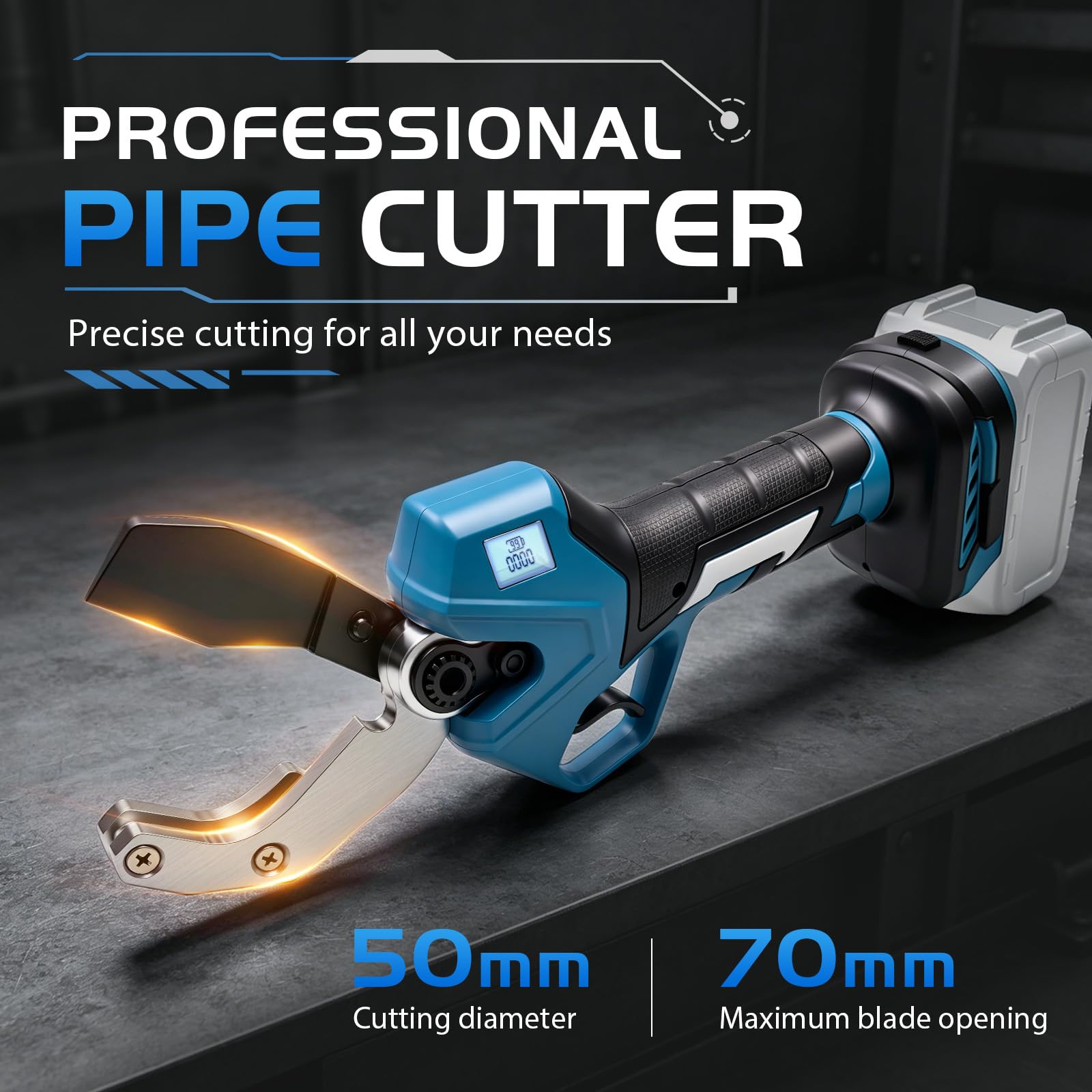 Cortatubos Eléctrico Compatible con Makita 18V, 50MM Cortador de Tubos PVC con LED, Motor Brushless, Tijera para Tubos PPR PE PEX y Tubos de Plástico (Sin Batería ni Cargador)