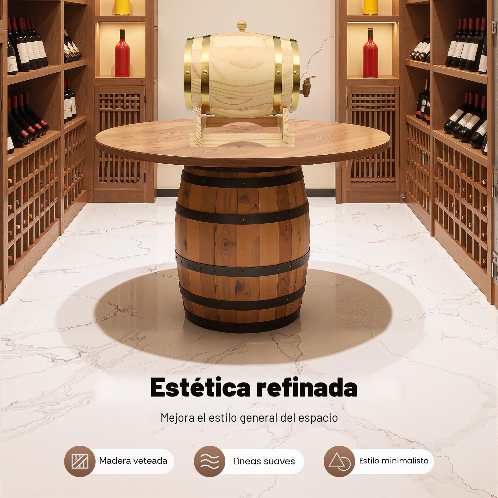 Barril de vino de madera, barril de cerveza con grifo y soporte, barriles de vino de madera, dispensador de bebidas, grifo Elipse barril de vino, almacenamiento para apartamentos, bares, hoteles (5 L)