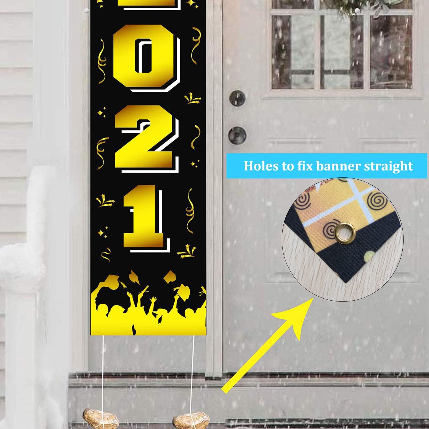 DmHirmg Class of 2021 & Congrats Grad Banner for Graduation Party Supplies - 2021 Graduation Decorations- Graduation Banner for 2021 Graduation-2021 Grade Porch Sign for Home Front Door(Black)