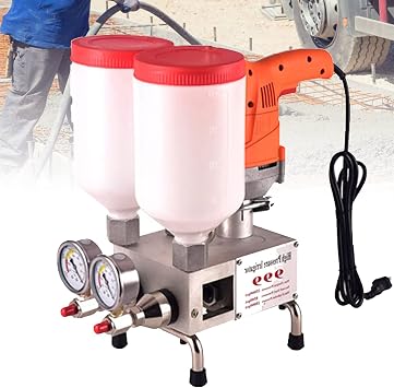 High Pressure Double Liquid Type Grouting Machine, 1100W Polyammonium/Epoxy Resin Grouting Injection Pump Machine Waterproof Concrete Cracks Repair,Orange