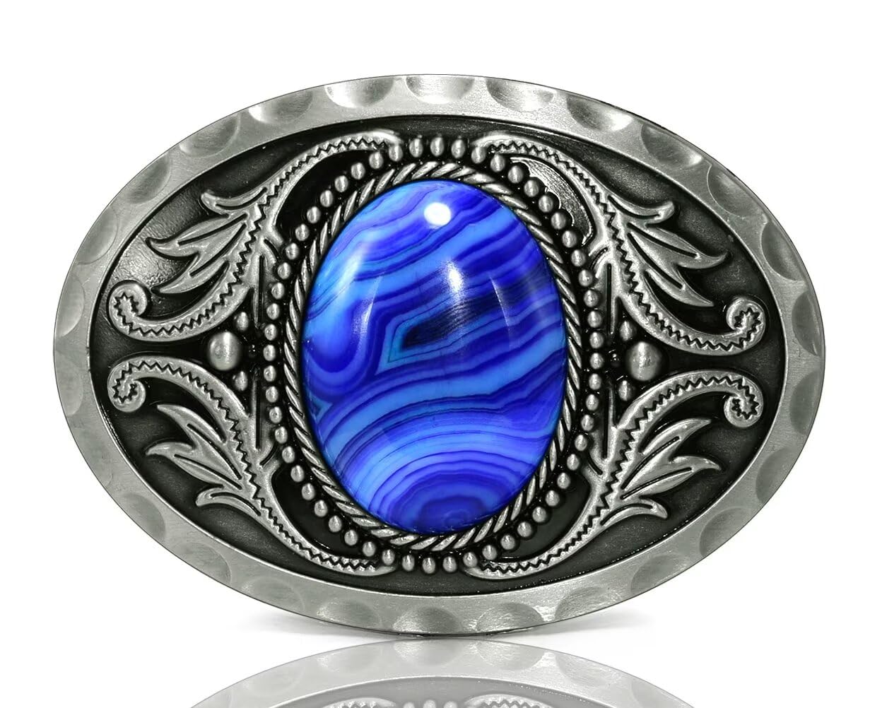 GURANSE Natural Gems Tiger Eyes Stone Belt Buckle With Acanthus Western Cowboy Style More Colors