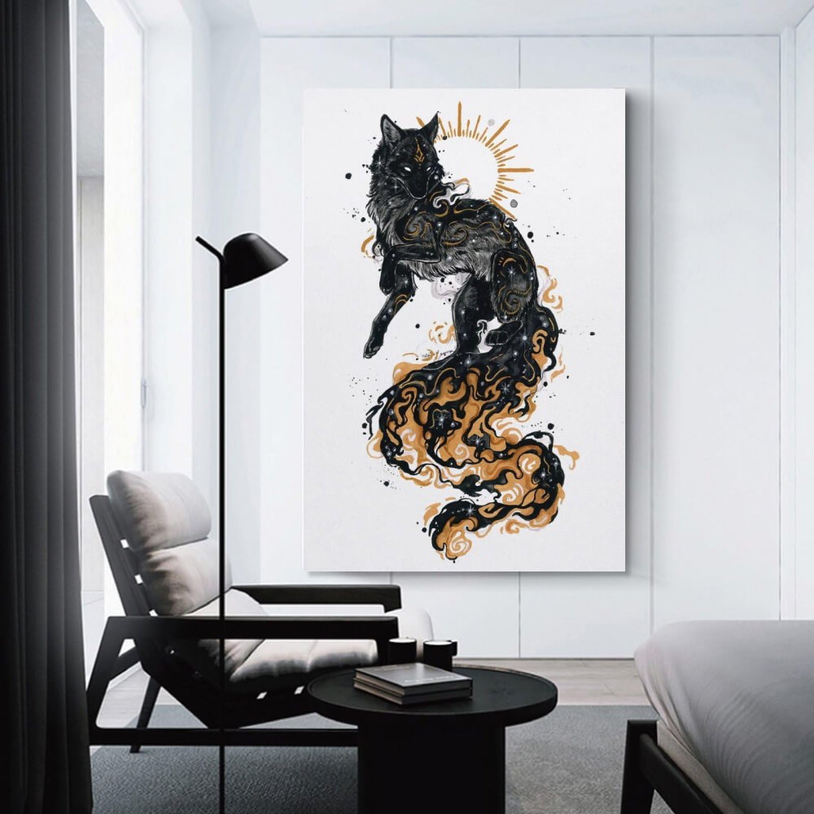 Junmoney Wall Decor Canvas Print Fox Fires, 24x36inch(60x90cm), for Study, Office Or Focused Interiors, Wall Art That Adds Style to Work Areas