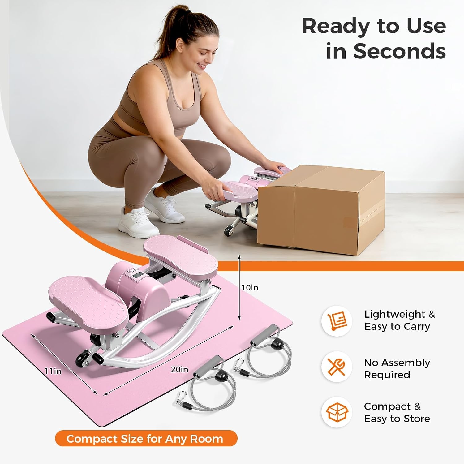 Rock Stepper Side to Side with Resistance Bands & Non-Slip Mat | For Low-Impact Balance Workouts at Home or in Apartments