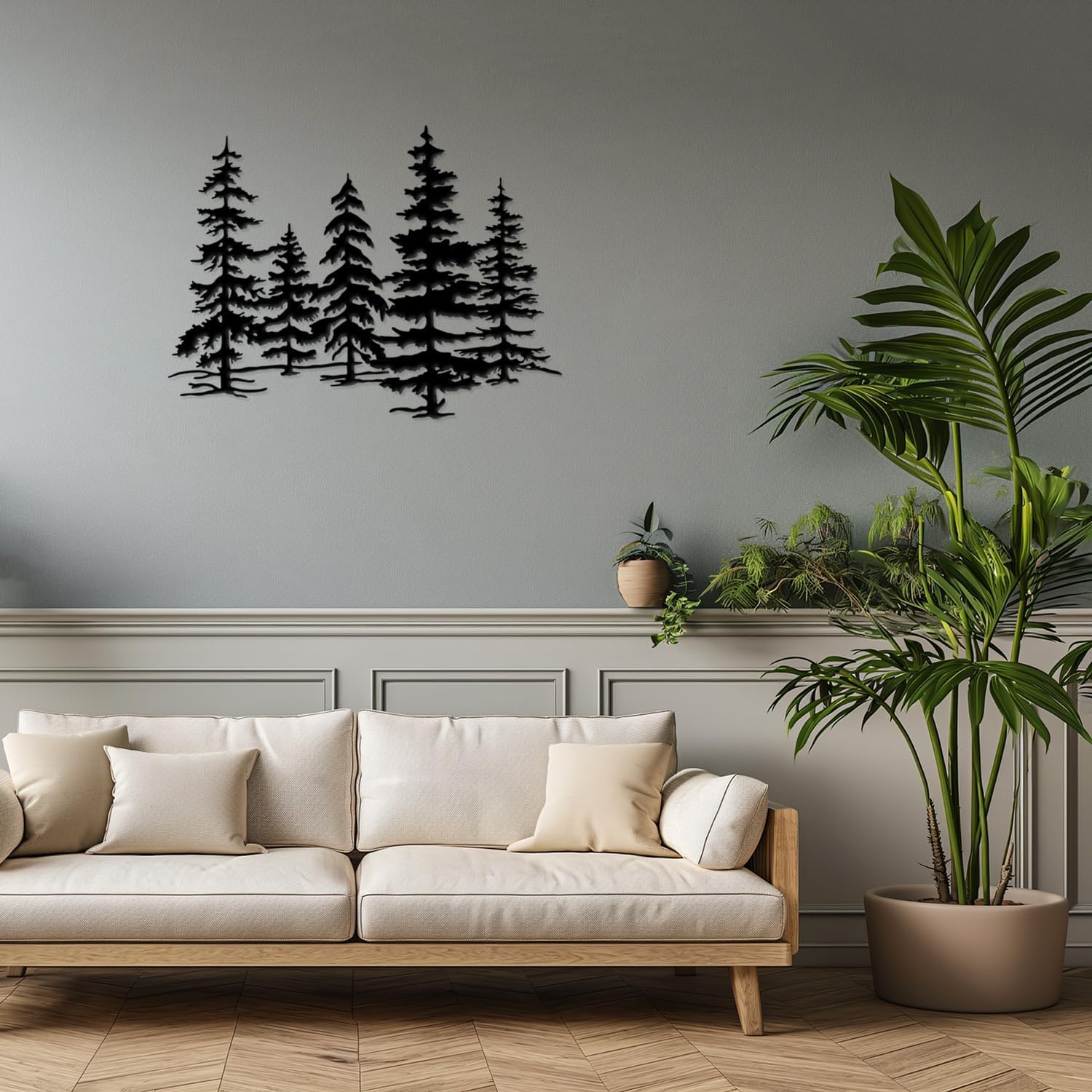 Metal Pine Tree Wall Art – Metal Tree Decor for Kitchen & Cabin, Exquisite Forest Design Home Décor, Durable and Rust-Proof（23.3 * 16.1inch）
