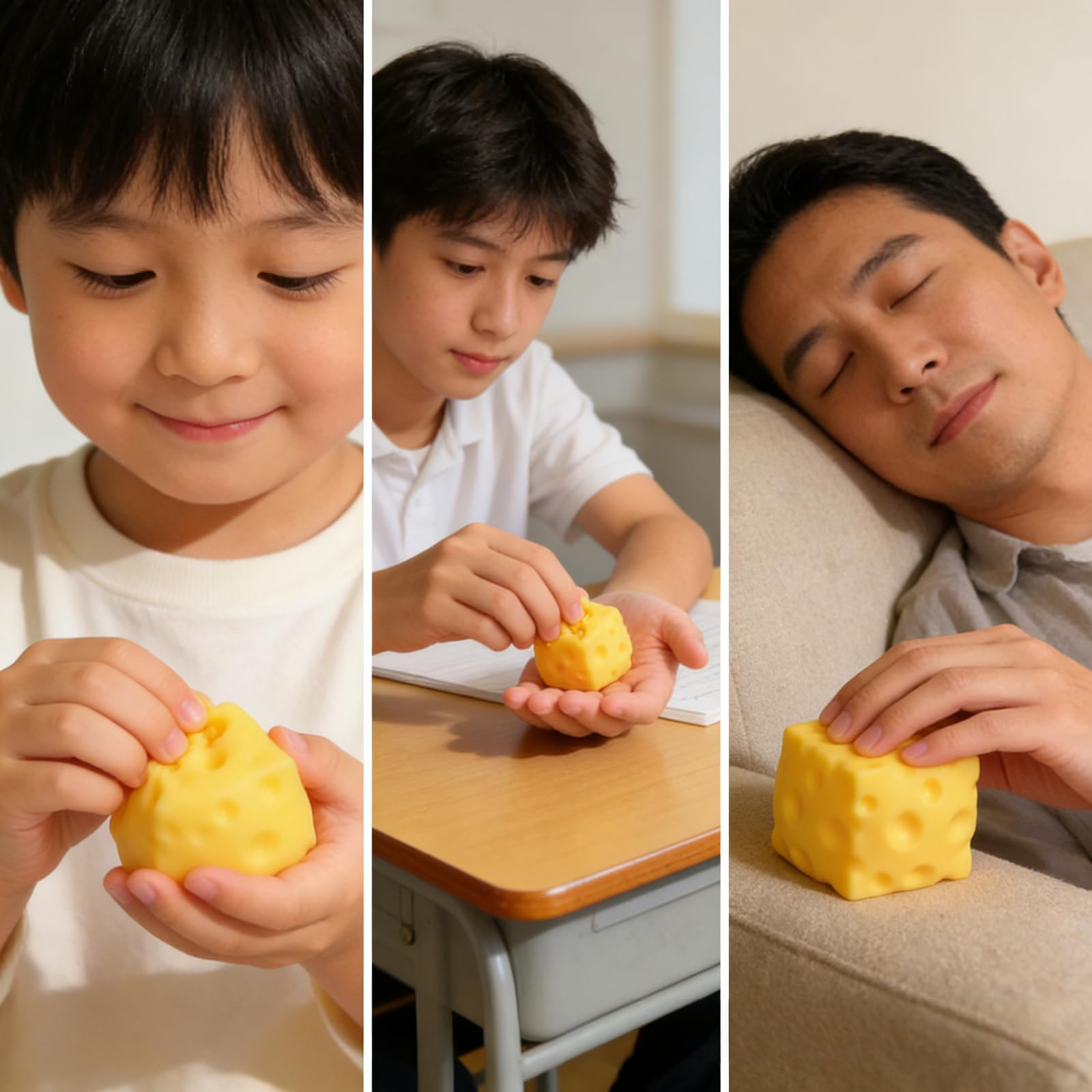 Cheese Squishy, Jumbo Squishy Cheese Block, Giant Slow Rising Yellow Big Toymendous Squeeze Cheese Cube for Stress Relief, Soft Rebounding Foam Bread Squeeze Toy (6cm) - 5