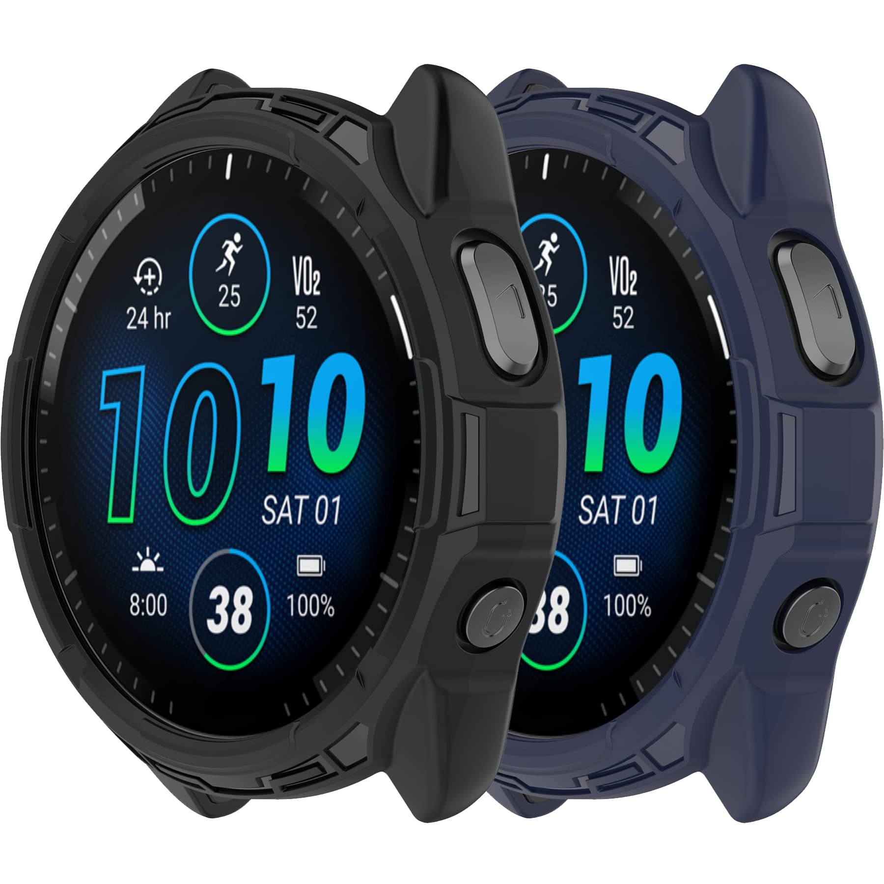 Cover Compatible with Garmin Forerunner 965 Case Soft TPU Anti-Scratch Bezel Bumper Frame Coverage Protective Shell Watch Accessories(Black&Blue)-image-0