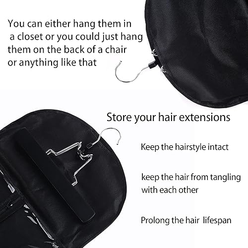 Miniatura 7 de Paquete de 2 soportes para extensiones de cabello extra largas con colgador, extensiones de cabello, paquetes de coleta, funda de almacenamiento