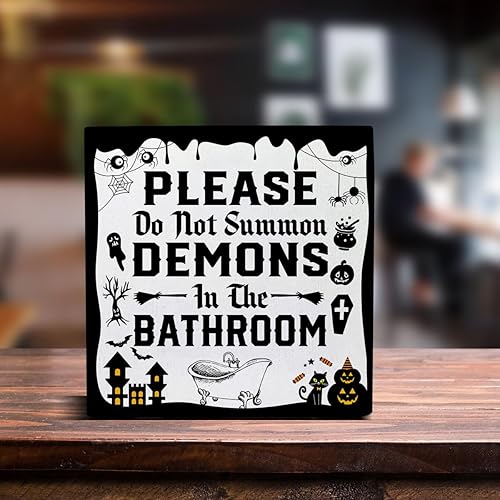 Miniatura 3 de Letrero de madera para decoración de baño de Halloween, con texto en inglés Please Do Not Summon Demons in the Bath para decoración de inodoro