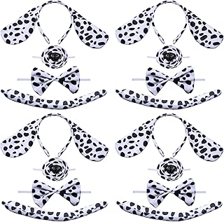 Silkfly 16 Pcs Halloween Dalmatian Costume Set Dalmatian Dog Ear Headband Nose Tail Bowtie Cosplay Set Puppy Animal Costume Accessories Set for Halloween Christmas Costume Party Decorations