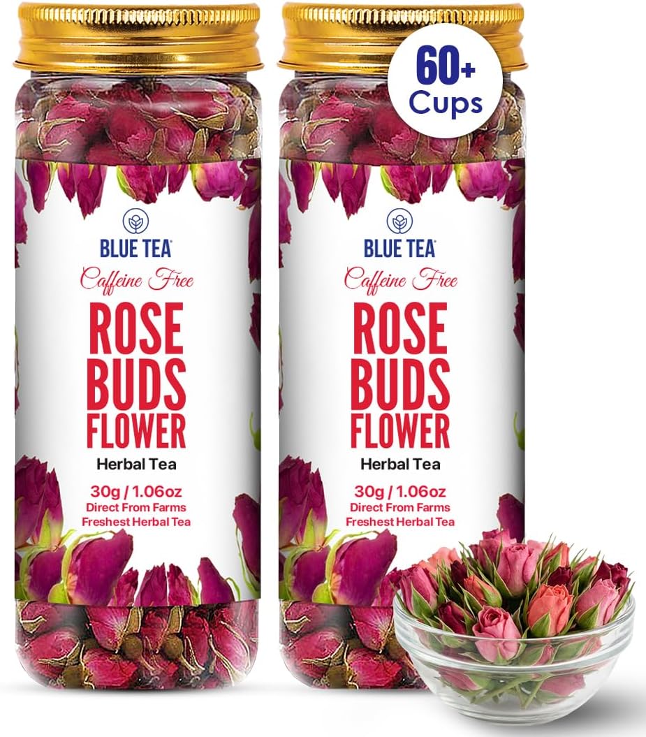 BLUE TEA Rosebud Tea, Grade A, Natural Sun-Dried Buds, 30g, Pack of 2, Herbal Tea, Rich in Vitamin C, Regulate Hormones