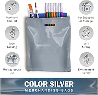 Vista 4 de Silver Merchandise - Bolsas de plástico para compras, paquete de 100 unidades de 9 x 12 pulgadas con 2 mil de grosor, asas troqueladas, perfectas
