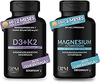 Kit Magnésio L-Treonato 180Caps + D3 2000UI + K2 60 Caps ELLYM NUTRITION Função Muscular, Ossos e Foco Mental