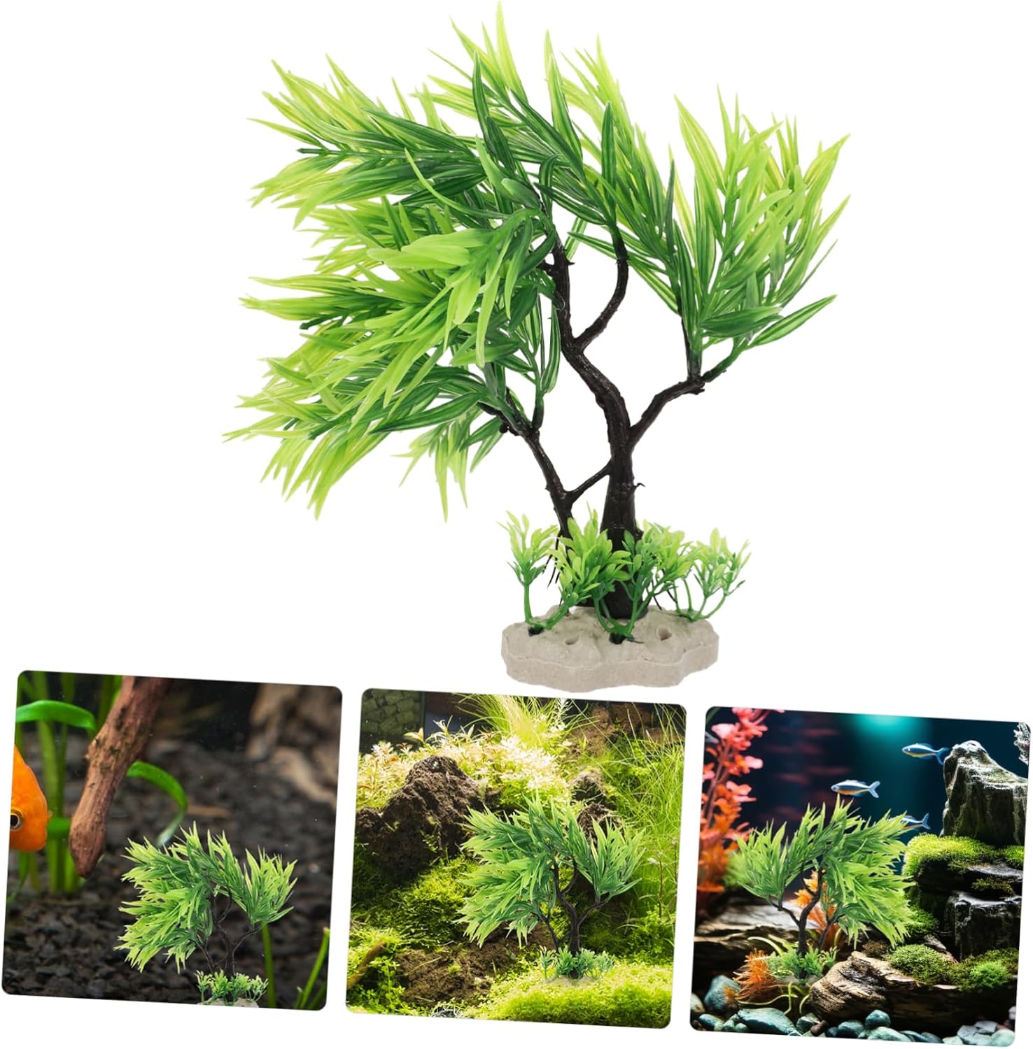 Kisangel 5pcs Artificial Tree Ornament for Fish Tank Realistic Aquatic Landscape Decoration Small Model Long Leaves for Aquarium Plants and Decor