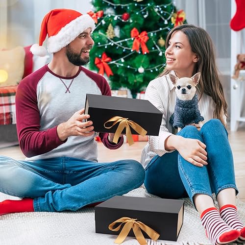 Miniatura 5 de Giftgarden Paquete de 4 cajas de regalo de oro negro de 12 x 9 x 4 pulgadas con cintas magnéticas de tapas, caja de regalo plegable para regalos,