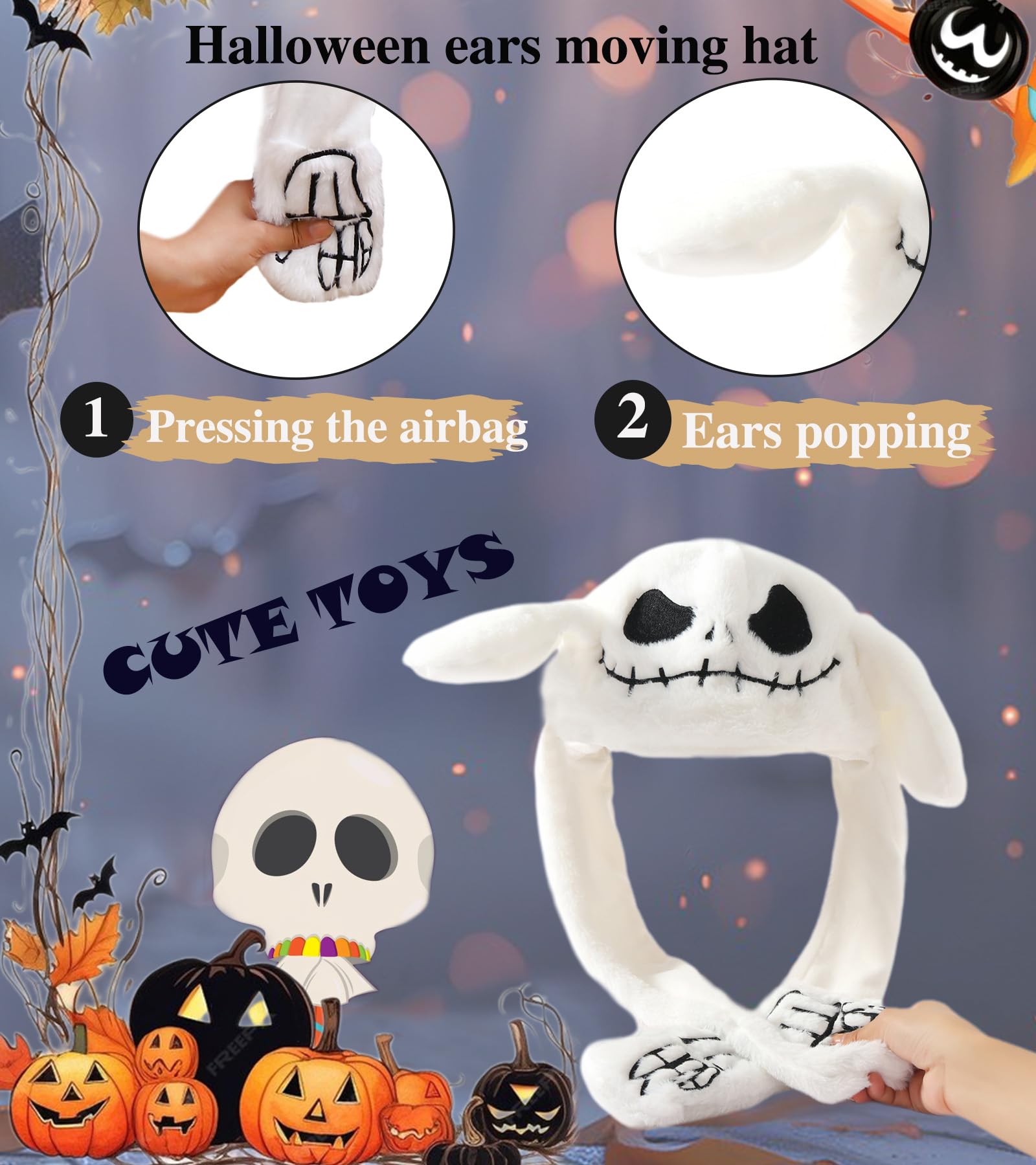 Focupaja Ear Moving Hat Animal Cosplay Hat with Floppy Ears Cartoon Jumping Cap Halloween Christmas Funny Hat White Kulou - Image 4