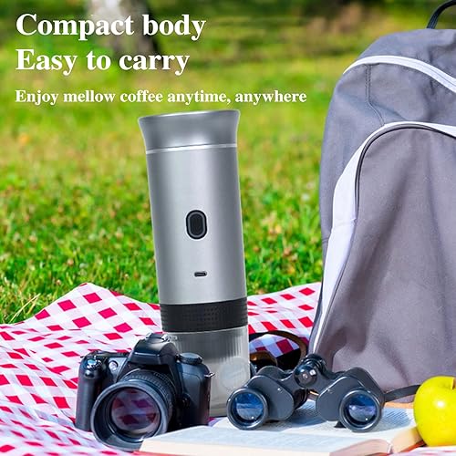 Miniatura 5 de Máquina eléctrica portátil de café expreso, cafetera de viaje con USB-C, soporta café molido y cápsulas, cafetera de auto calentamiento, mini