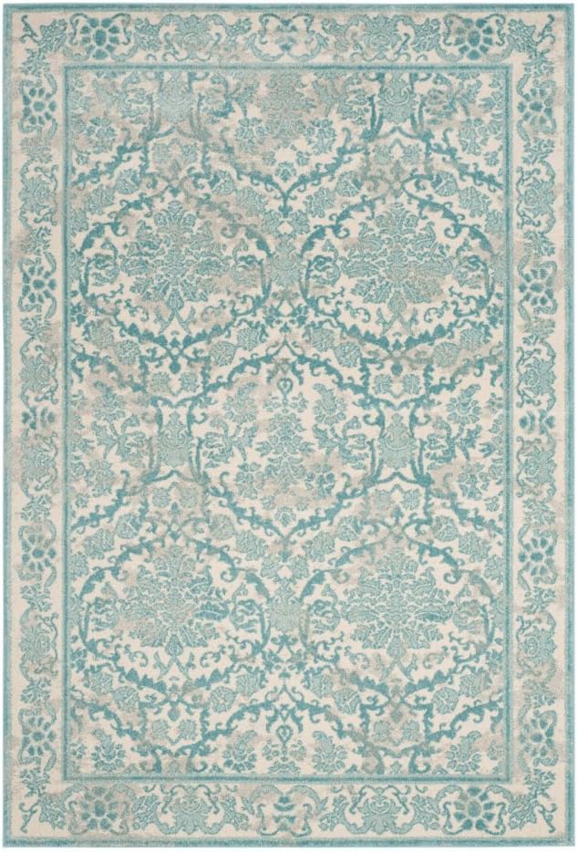 Ivory and Light Blue Floral Synthetic 8' x 10' Area Rug
