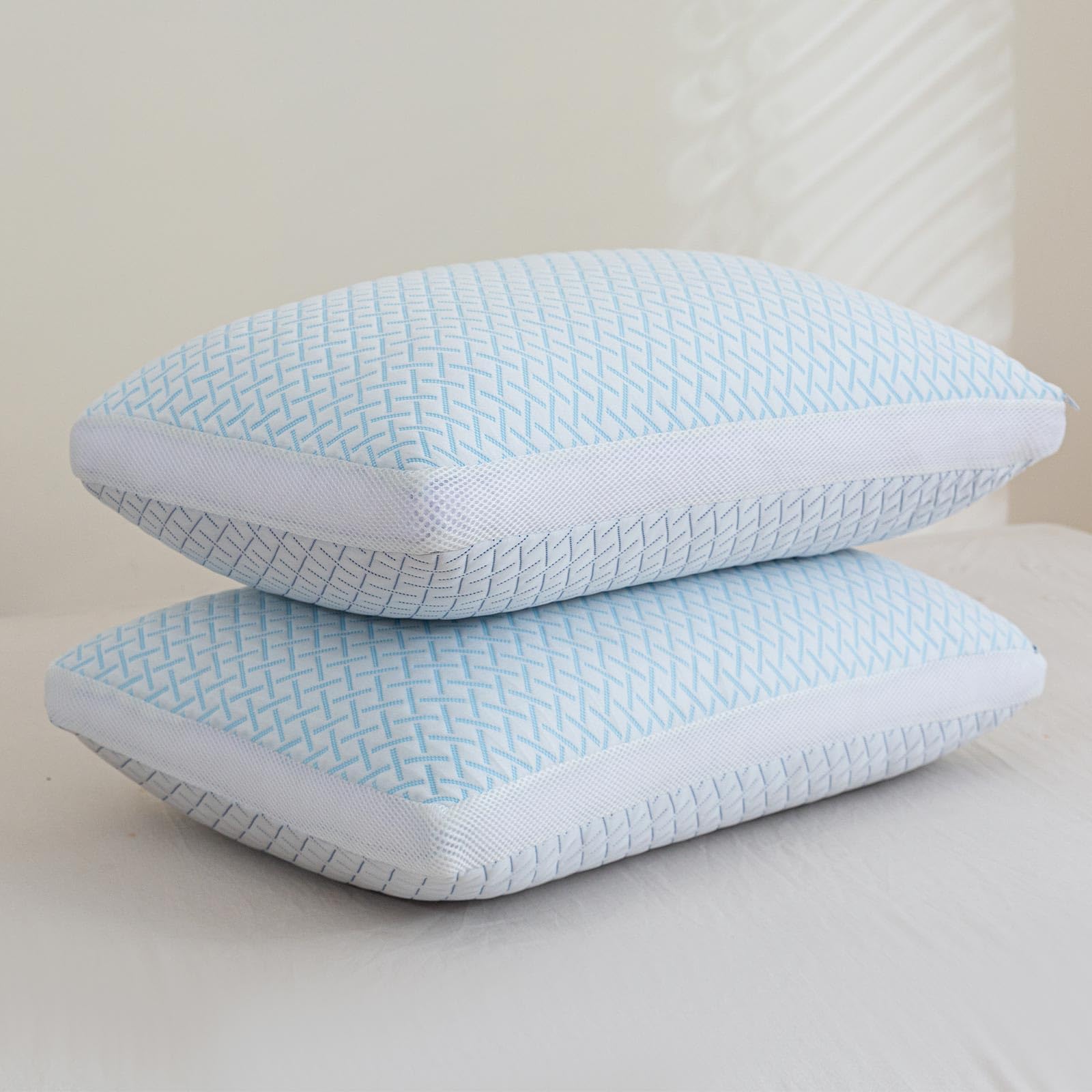 Shredded Memory Foam Cooling Soft Pillows King Size Set of 2, Adjustable Hypoallergenic Hotel Quality Pillow for Back, Stomach and Side Sleeper, Bamboo Viscose Cover, Oeko-TEX Certified