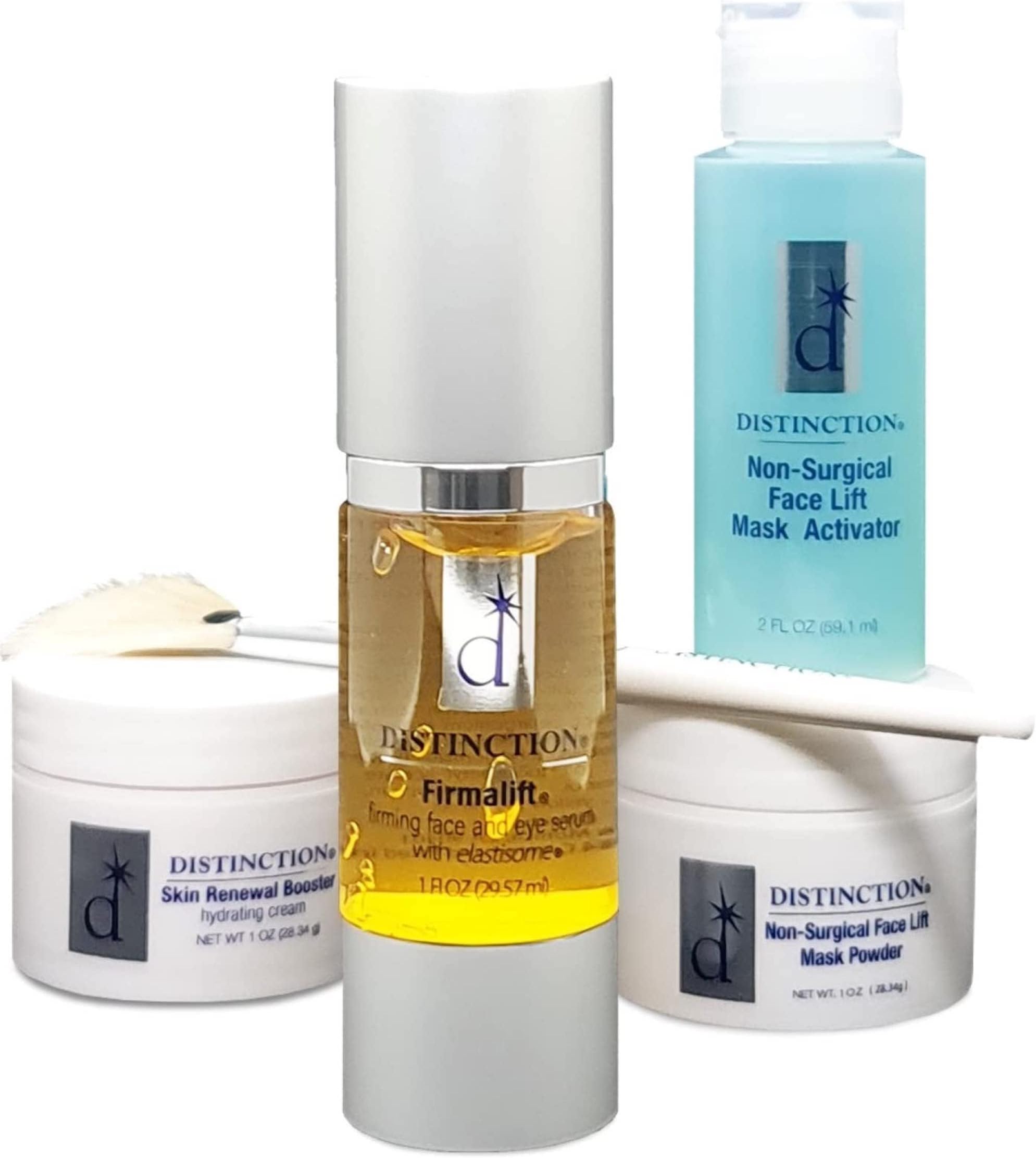 DistinctionNon Surgical Face Lift Kit | Lifts, Tightens, Tones | Includes Firmalift Face and Eye Serum, Mask Powder, Mask Activator, and Brush