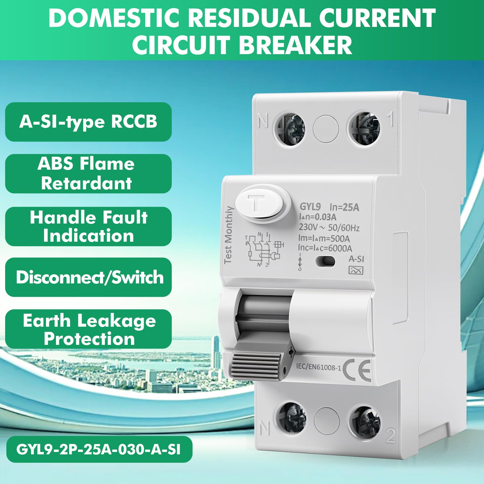 Disjoncteur différentiel 30mA 25A 2 pôles Type A-SI | électromagnétique super immunisé 2P 6kA RCCB AC230V interrupteur différentiel avec protection contre les fuites électriques