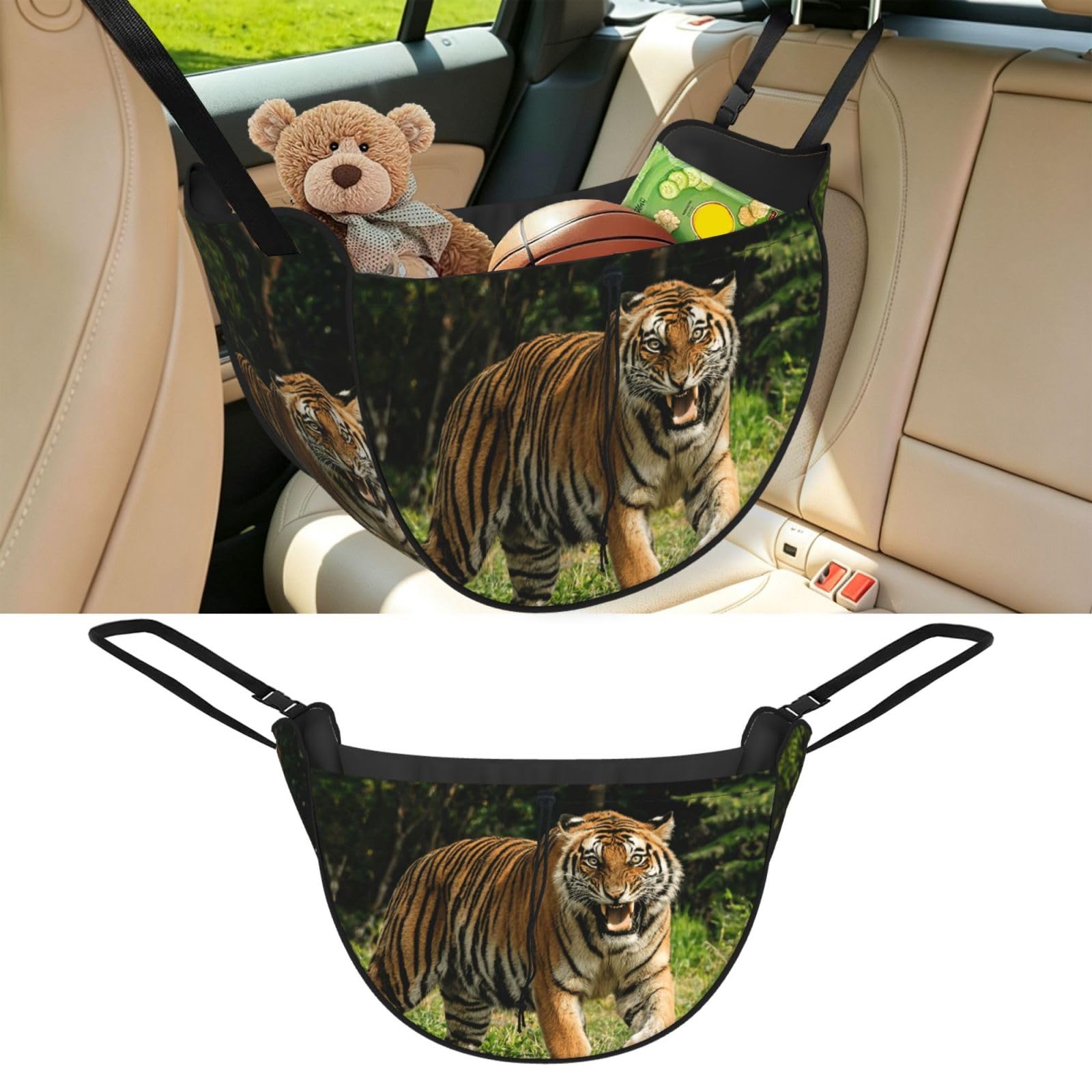 Cntdbu Black Tiger Turn Roar Car Seat Organizer-Backseat Storage Bag For Travel