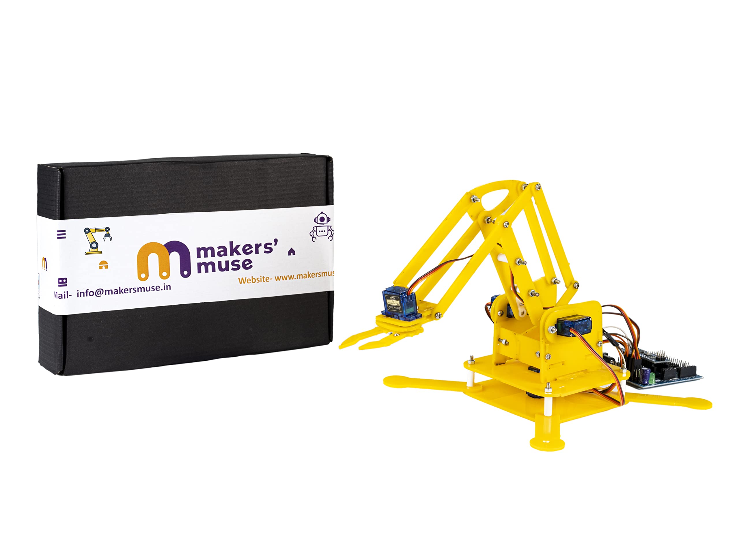 MAKERS MUSE Robotic Arm Kit/DIY Robotic Kit for Kids/Educational Robotic Kit/Robotic Arm with Gripper/Robotic Arm 3D Printed Parts with Nuts & Bolts/Mechanical Arm Kits for Learning Robotics (Yellow)
