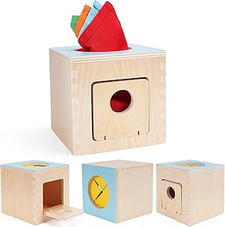 FCSONU Kids Toddler Toys, Montessori Baby Toys 0-6-12 Months, 1 Year Old Wooden Baby Tissue Box Toy for Educational Learni...
