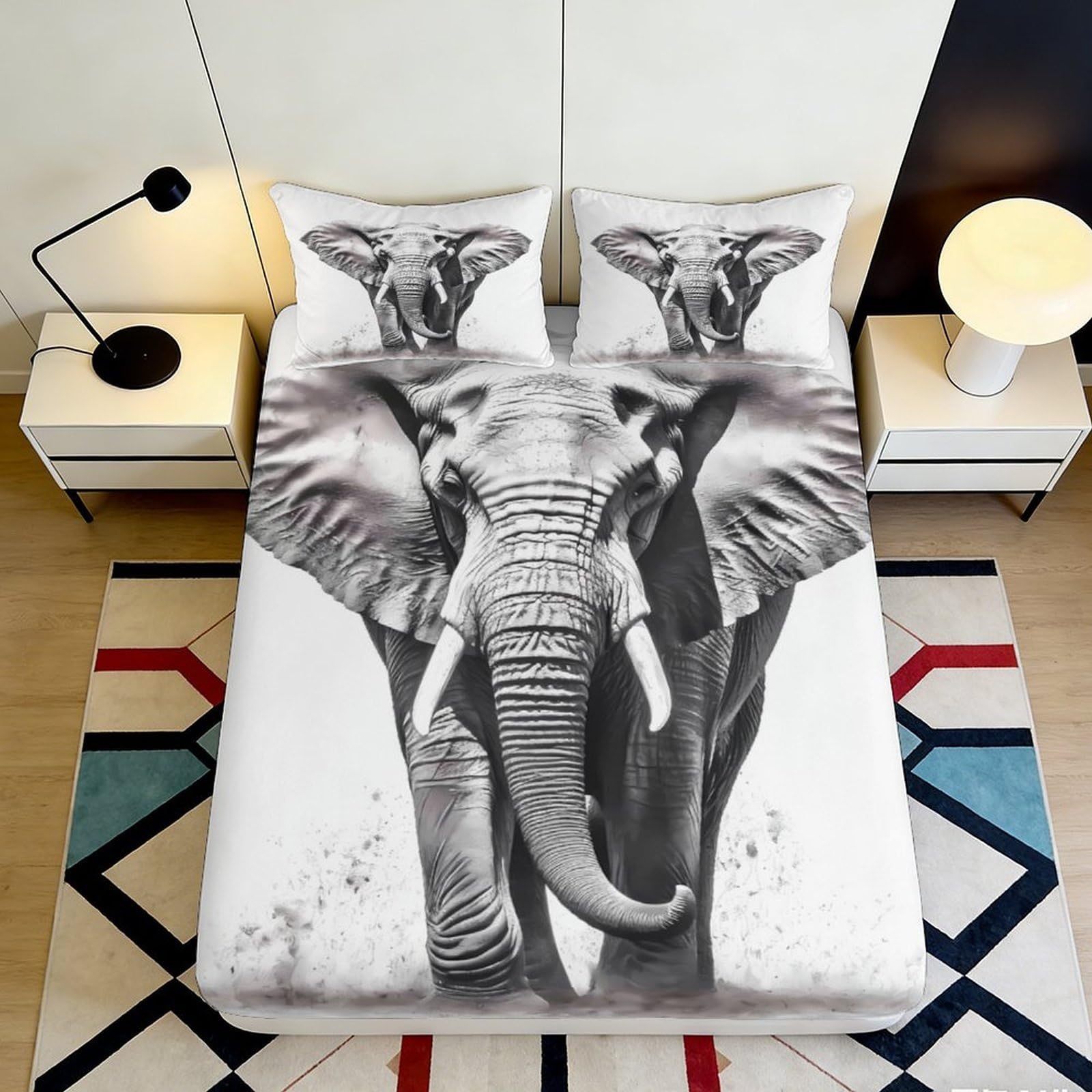 Pnayamiorkfel Style-6 3D Printed Elephant Safari Fitted Sheet Microfiber Non-Slip Wildlife Bed Cover For Bedroom Guest Room Decor Easy Care 90X200x25cm