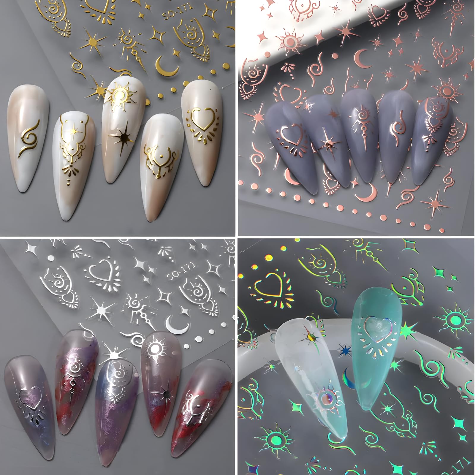 Moon rod nail parts Set 8P ♥︎·₊ Nail Parts, Set of 60, 3D, 3D, Stars, Butterfly, Moon, Colorful