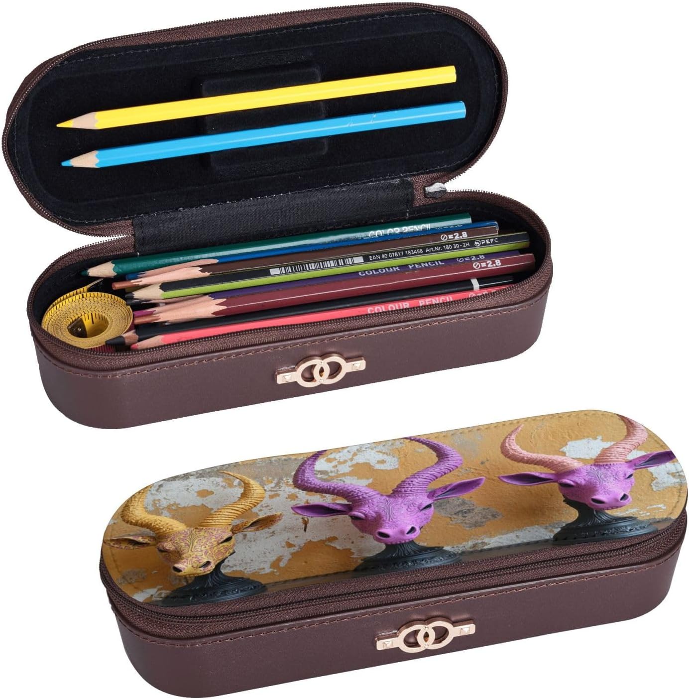 Colorful Antelope Head Leather Multi Slot Pen Storage Case image 2
