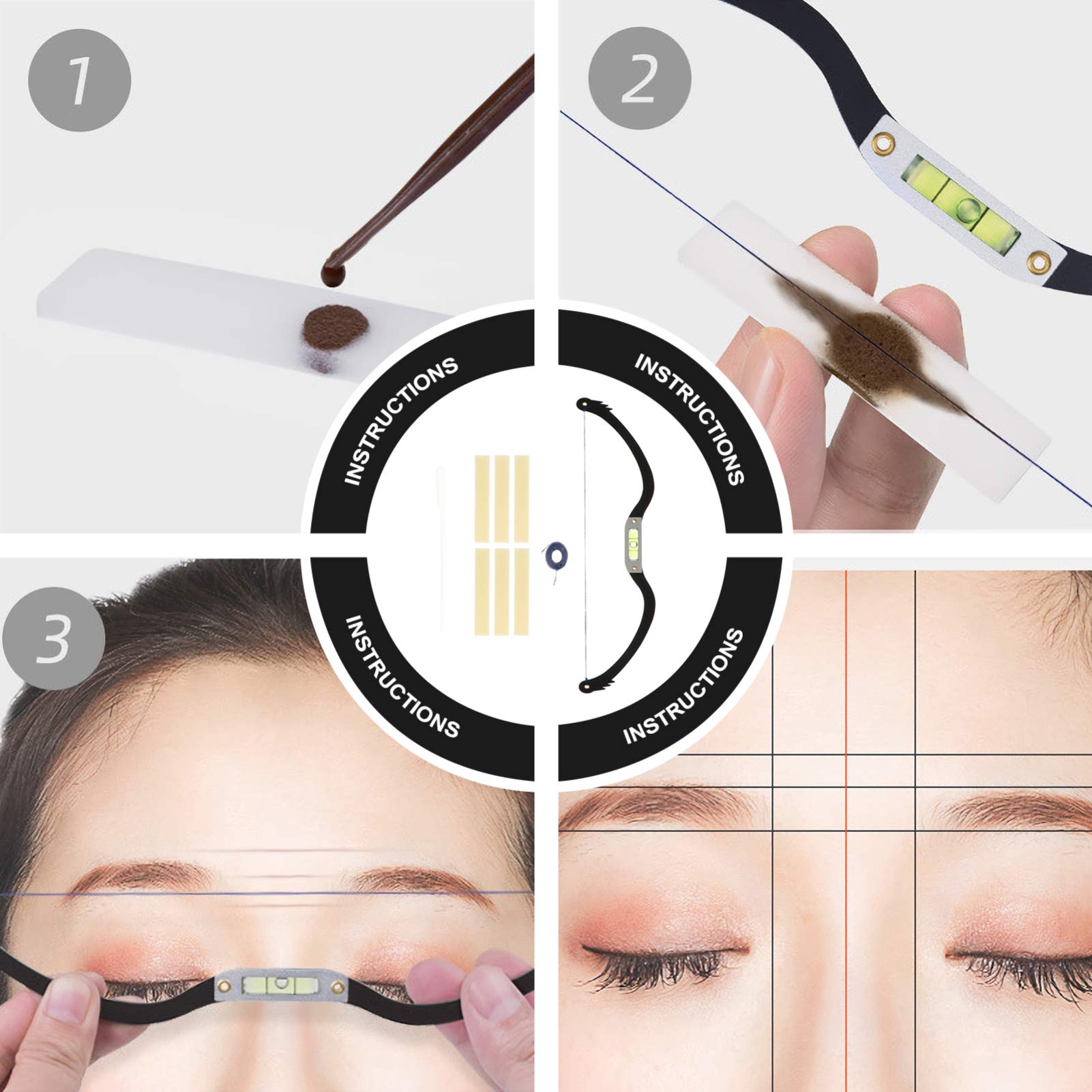 minkissy 3pezzi Kit Per Modellare Sopracciglia Righello Con Livella Per Misurazione Precisa Strumento Per Disegno Sopracciglia e Cosmetici