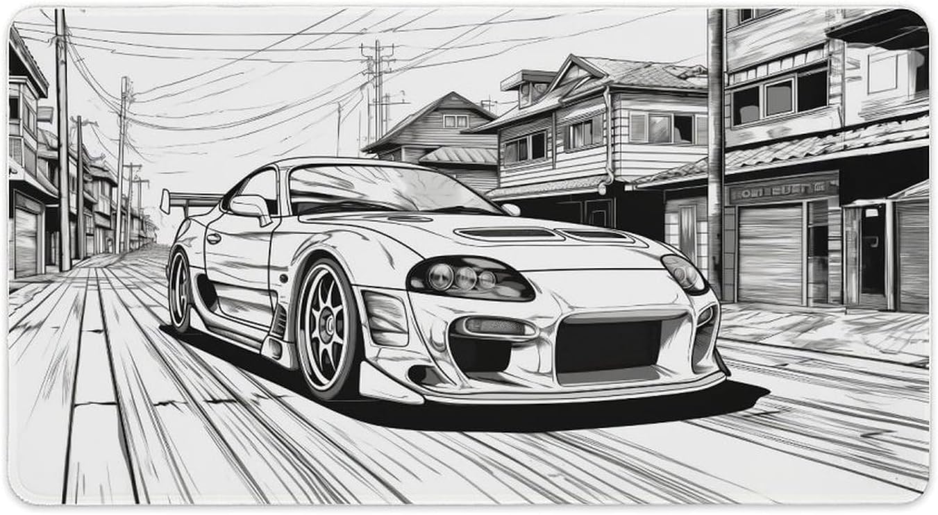 Drift Car Sup JDM Car Comic Style Large Mouse Pad Desk Mat Computer Accessories Gaming Office Organizers Supplies Decor Essentials Keyboard Pads for Desk Rubber 40X75cm