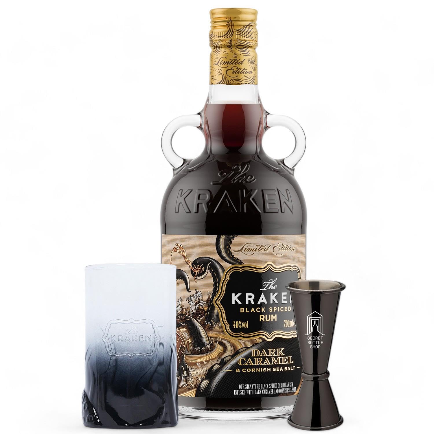 Kraken Dark Caramel & Cornish Sea Salt Spiced Rum Glass & Jigger Set 70cl
