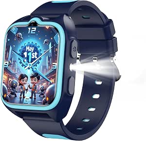 Smartwatch Kinder mit GPS+WLAN+LBS Position, Videoanruf, Sprachchat, SOS Notruffunktion, Schulmodus, Taschenlampe, IP68 Wasserdicht, Schrittzähler, 800mAh Akku für Mädchen, Jungen