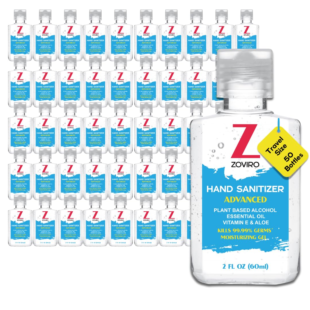 Zoviro Hand Sanitizer Gel, 2 Fl Oz Flip-Cap Bottle, Moisturizing with Essential Oils and Aloe, Refreshing Scent, Rinse-Free Formula, Mini Hand
