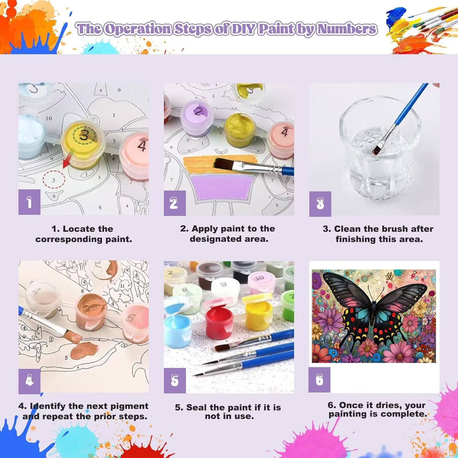 Peinture Numero Adulte Papillon Coloriage par Numero Adulte Fleur DIY Paint by Numbers, avec Pinceaux Peinture Loisir Creatif Enfant Numéro D'art Cadeau Femme, Pour Decoration Maison 70x90cm H - 969