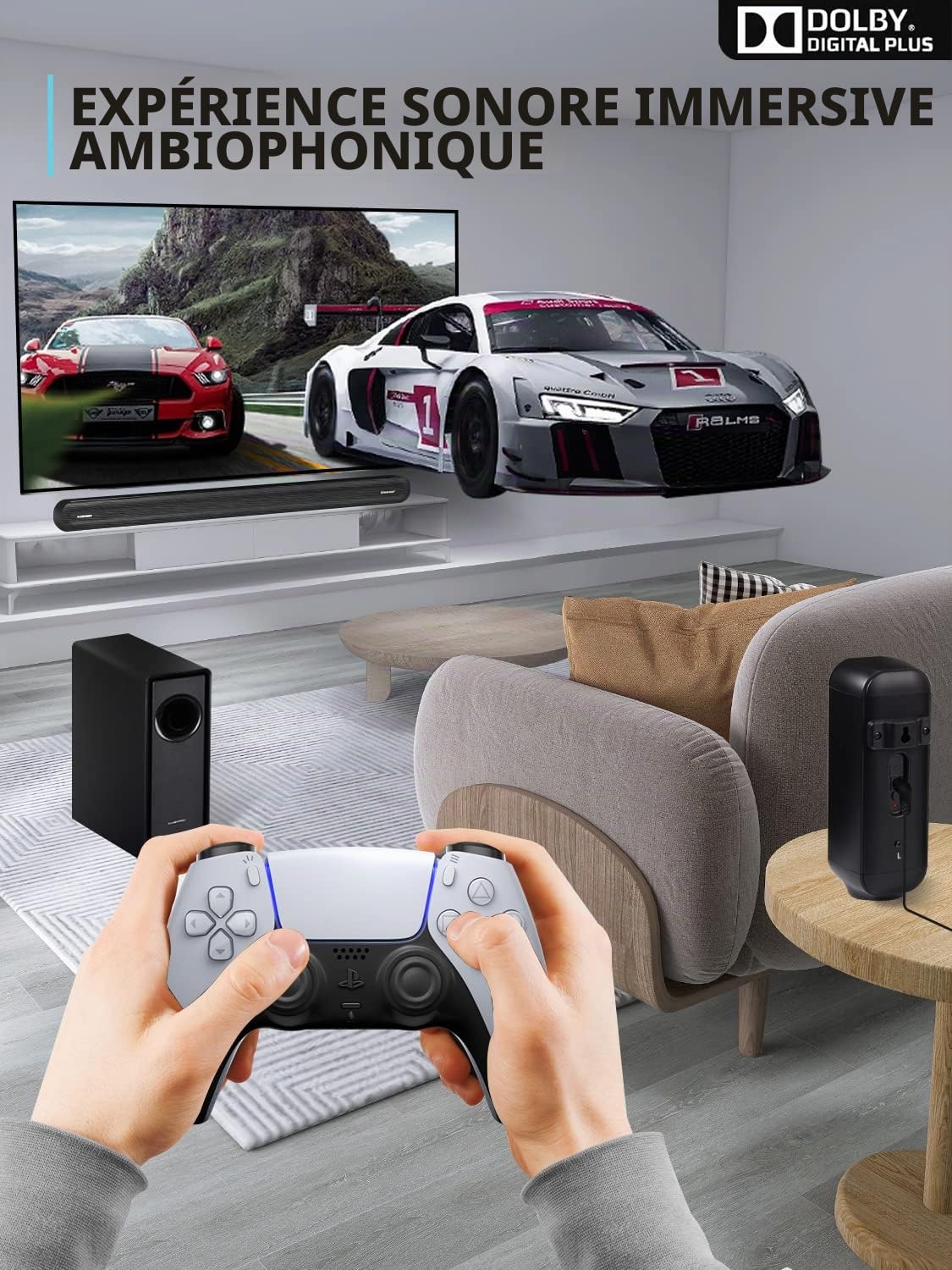 RAINEVERRY Système de Barre de Son Surround 5.1 CH avec Dolby Audio, Barres de Son, Caisson de Basses sans Fil et Haut-Parleur arrière, Dolby Digital Plus, Bluetooth 5.0 pour Home cinéma, téléviseurs