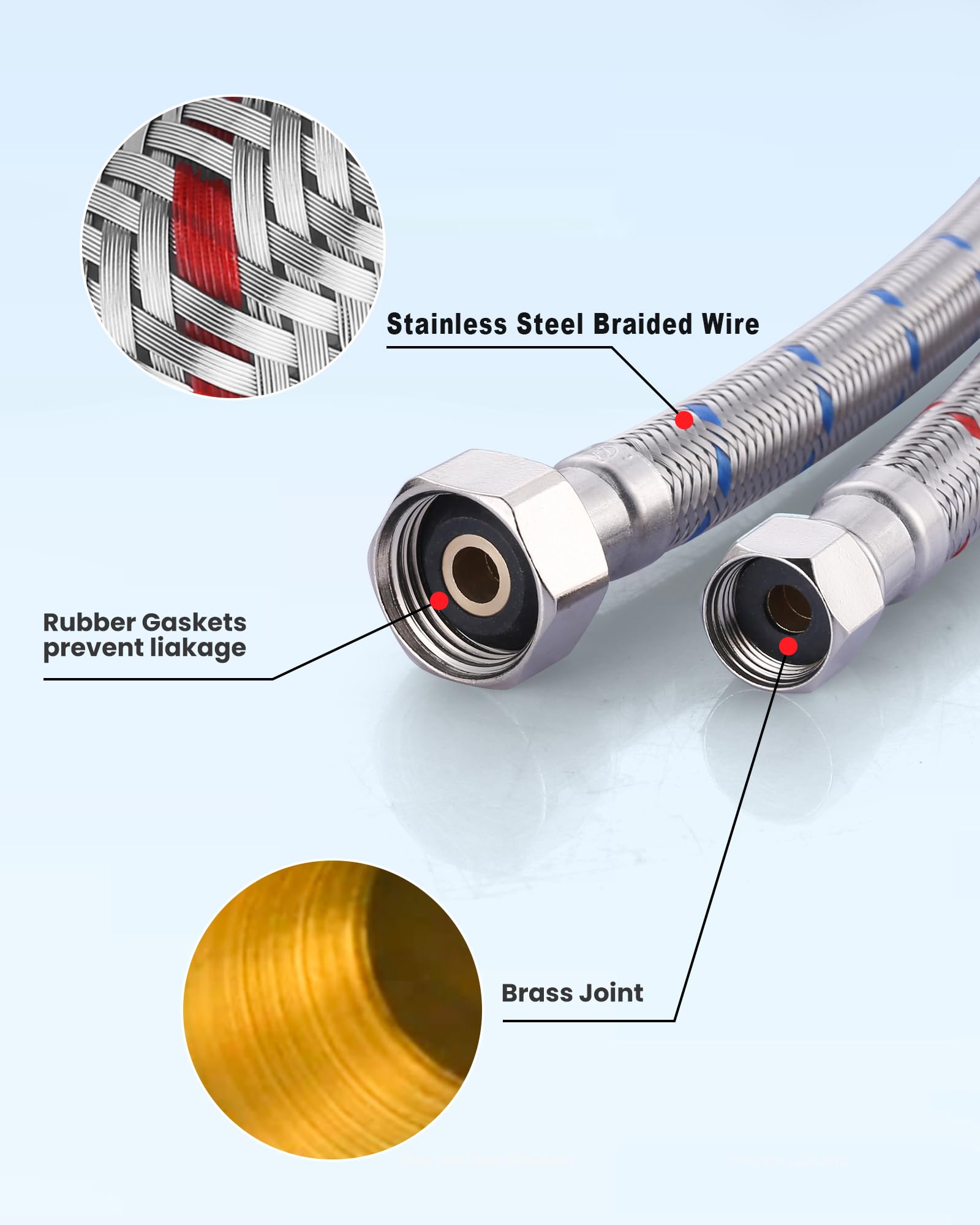 Conduites d'alimentation de robinet de 182,9 cm : connecteur de tuyau flexible tressé en acier inoxydable – Compression de 0,95 cm x 1,27 cm – Conduites d'alimentation en eau FIP pour robinet