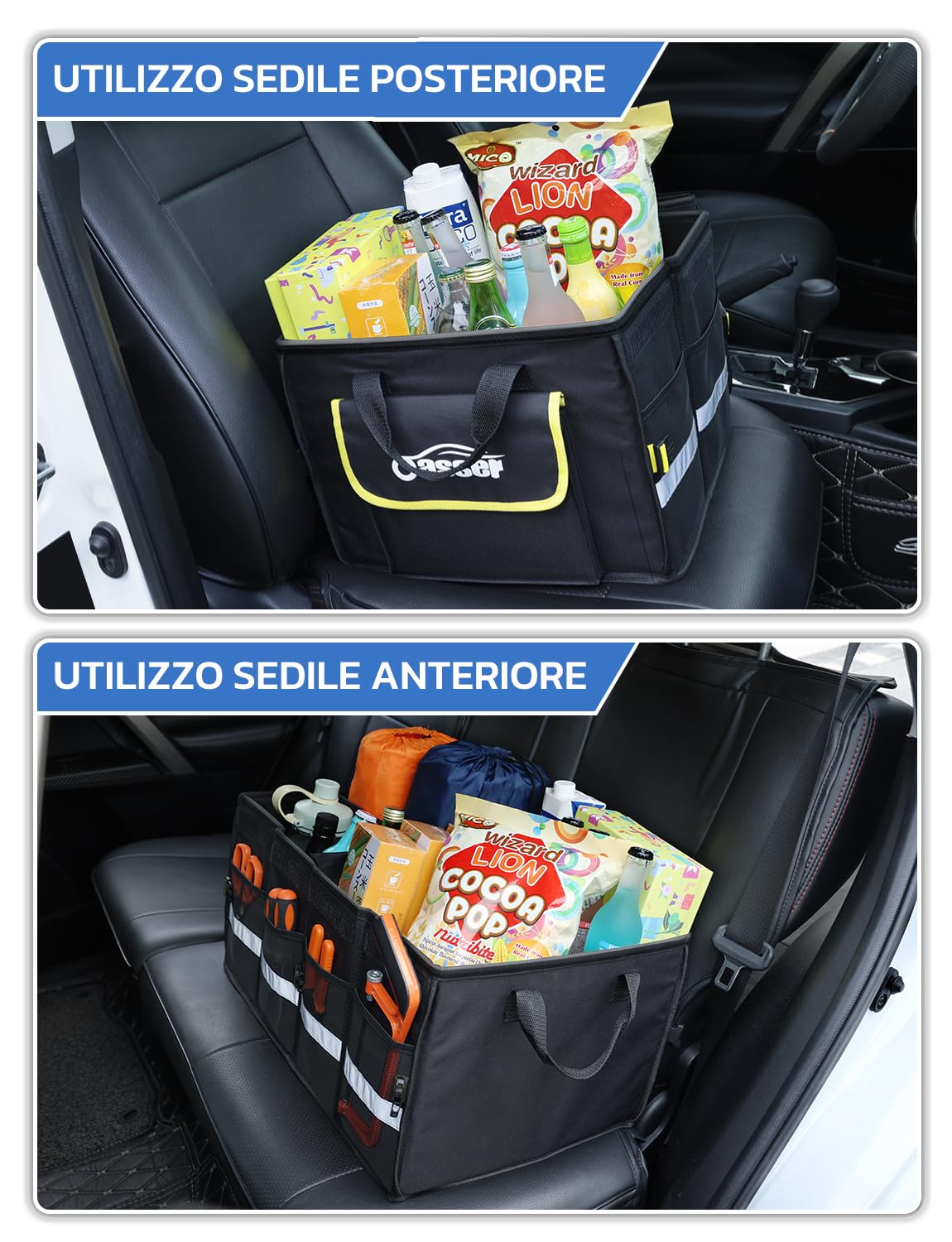 oasser Organizer per Bagagliaio Auto Waterproof 55L 600D Tessuto Oxford Organizer per Bbaule Pieghevole Multiscomparto Antiscivolo con Base Robusta Borsa per Bagagliaio Nero