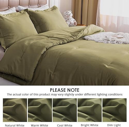 Miniatura 8 de Juego de edredón de tamaño matrimonial, juego de edredón verde oliva para cama de tamaño matrimonial, ropa de cama suave y cálida de 3 piezas para