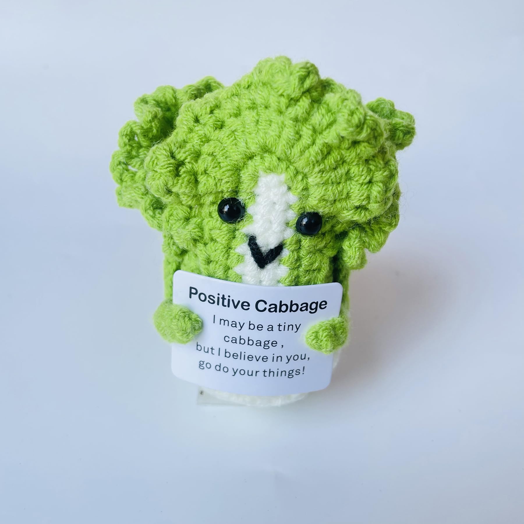 Positive Crochet Cabbage Doll Funny Knitted Toys with Positive Card, Emotional Support Cabbage Cute Creative Gifts for Friends Party Decoration Encouragement