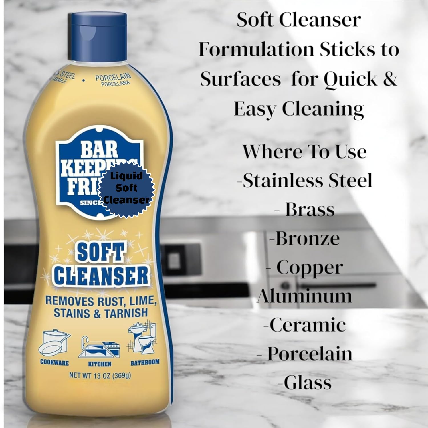 Bar Keepers Friend 13oz Soft Cleanser Bundled Microfiber Cleaning Towel - Great for everyday Cleaning of Pots, Pans, Stovetop, Cooktops, Water Stains, Bathrooms, Kitchens & more.