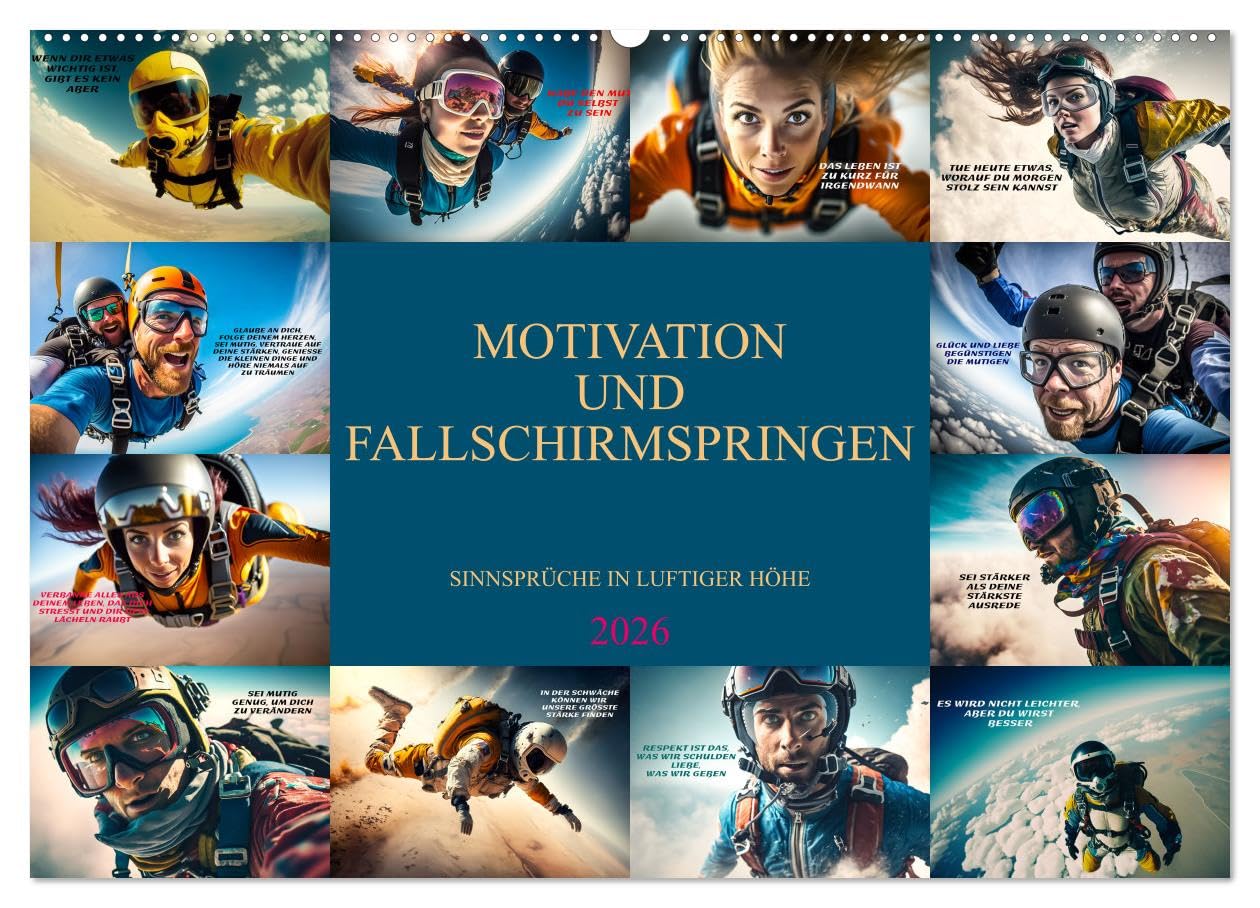 Motivation und Fallschirmspringen (Wandkalender 2026 DIN A2 quer), CALVENDO Monatskalender: Einzigartige Bildmotive gepaart mit wunderbaren ... nicht nur für Skydiver (CALVENDO Menschen)
