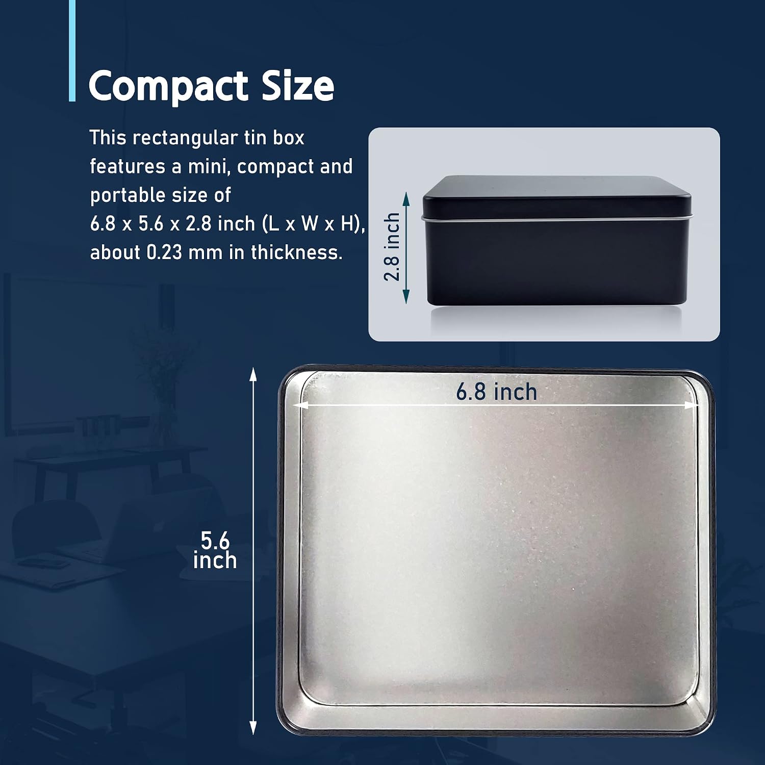 Black Metal Tin Box Lids - Large Containers, Holder for Keeping Car Keys, Cookie, Pencil Case, 6.8 x 5.6 x 2.8 inch
